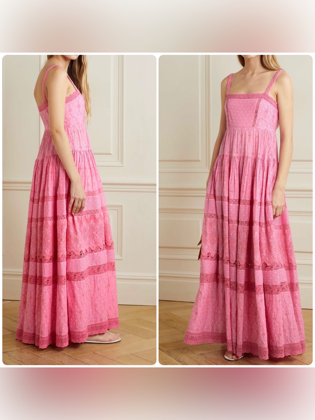 New! Loveshackfancy Camisha Crochet-Lace, Polka-Dot Cotton Maxi Dress Size 8